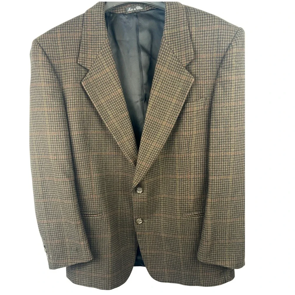 Cellini Collection Wool Cashmere Blend Houndstooth Blazer Sport Coat SZ 42R